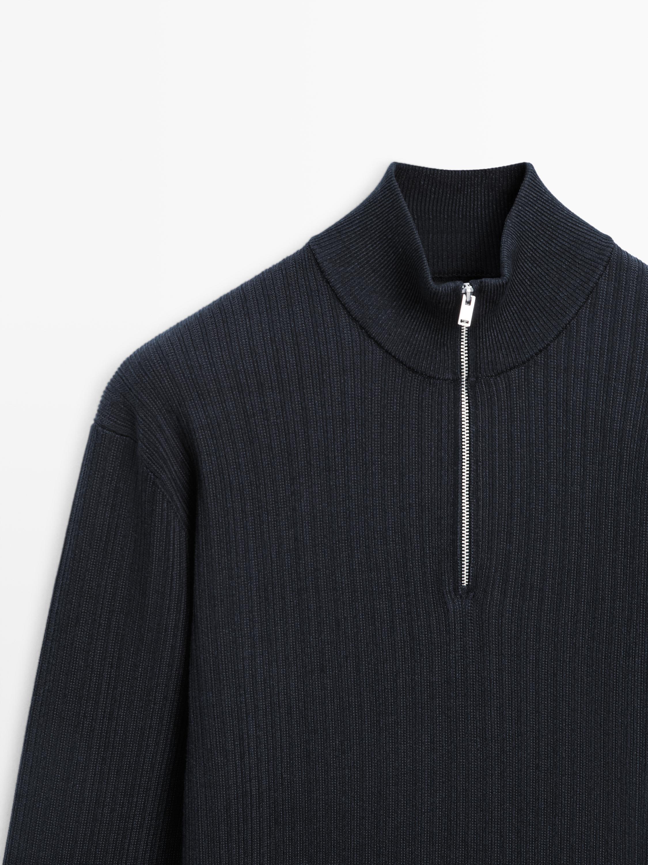 Mock neck knit sweater with zip